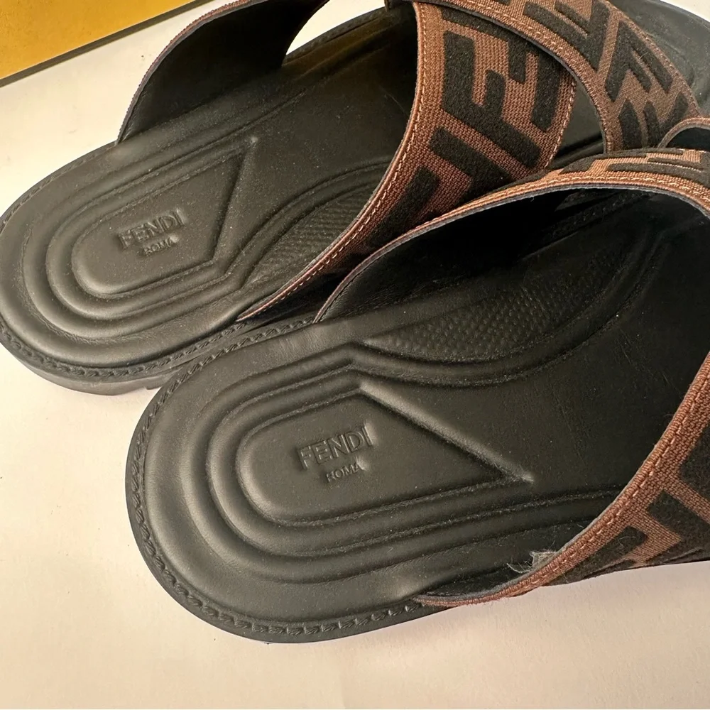 Fendi Men's Black and Brown Logo Slide Sandals - Picture 4 of 7